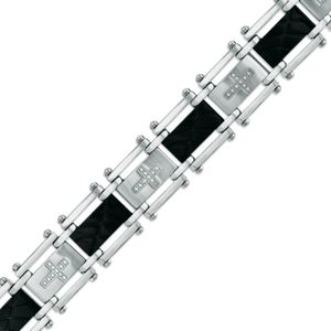 Men's 1/4 CT. T.W. Diamond Cross Bracelet in Two-Tone Stainless Steel - 8.5"